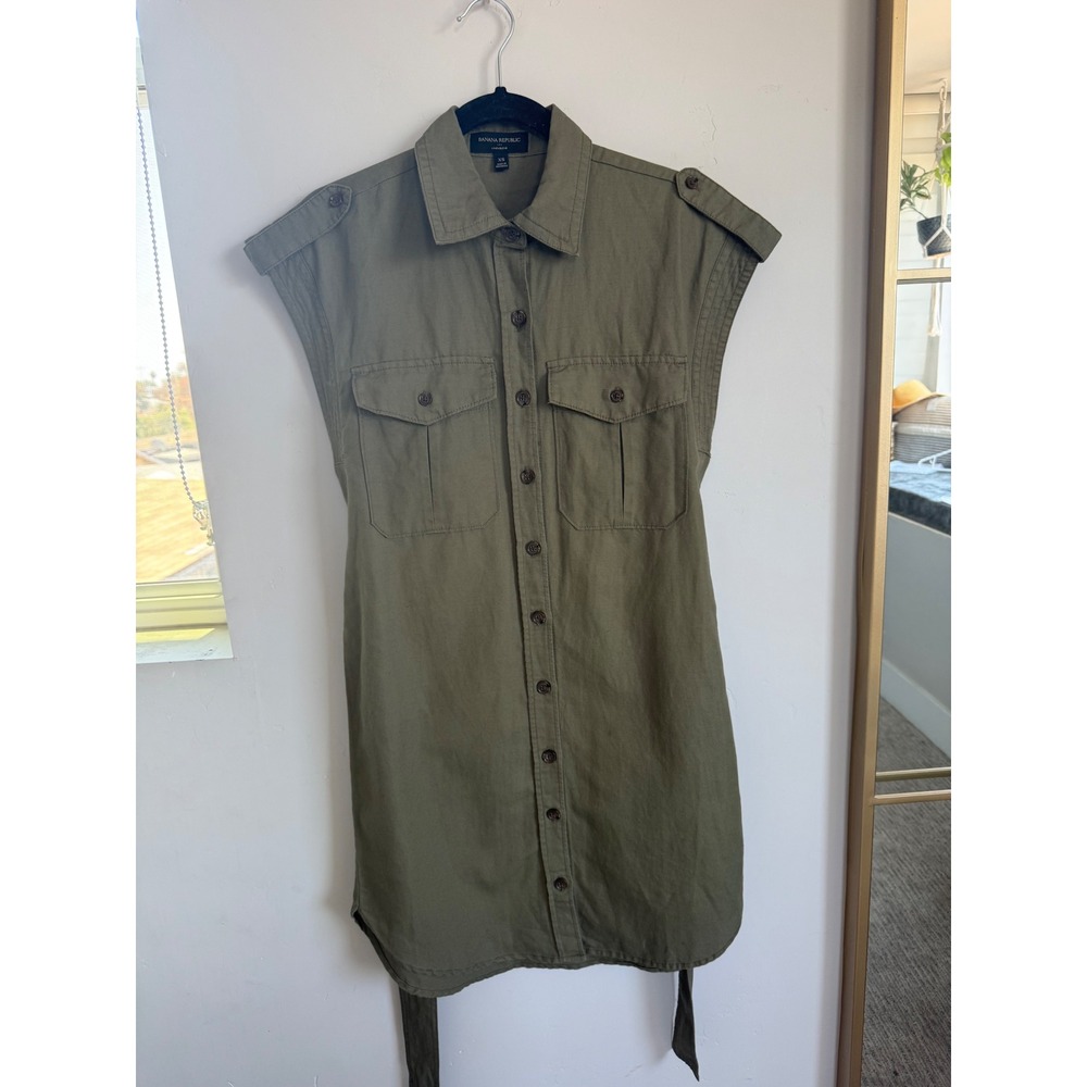 Banana Republic Linen Blend Utility Shirt Dress | Olive Safari Midi Dress XS